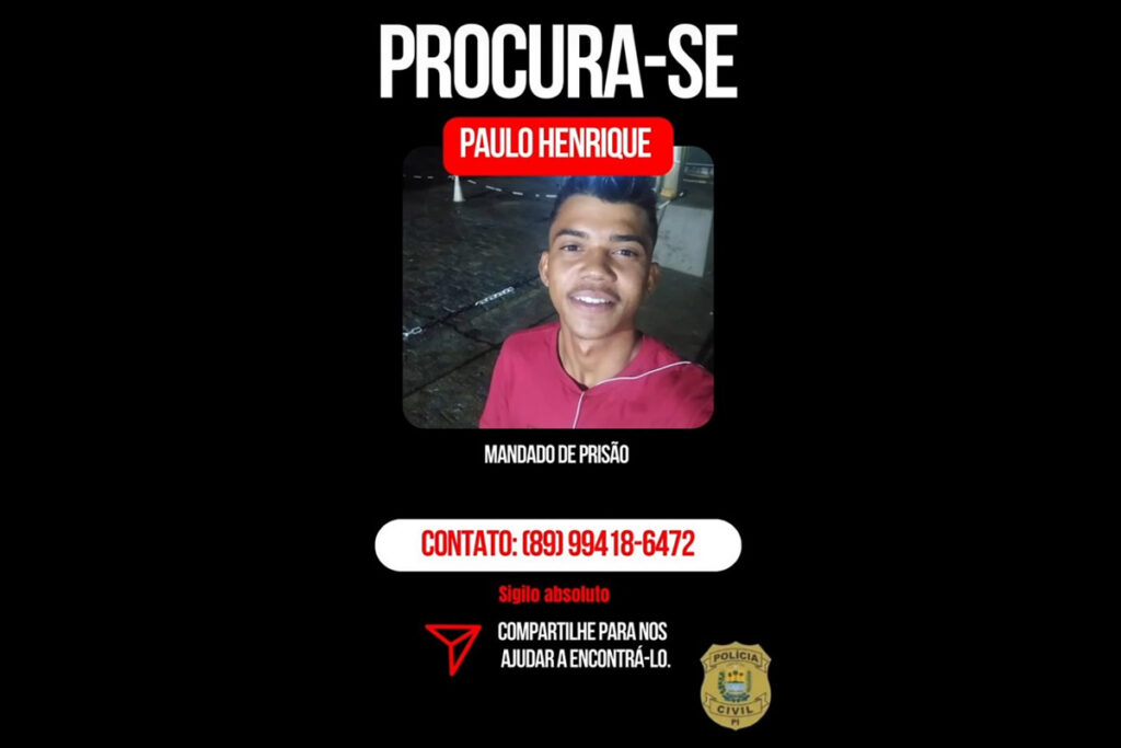 A Polícia Civil de Picos pede que qualquer informação sobre o paradeiro de Paulo Henrique seja comunicada através do número (89) 99418-6472